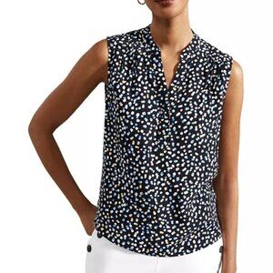 Hobbs London Armelle Split Neck Blouse – Navy Multi